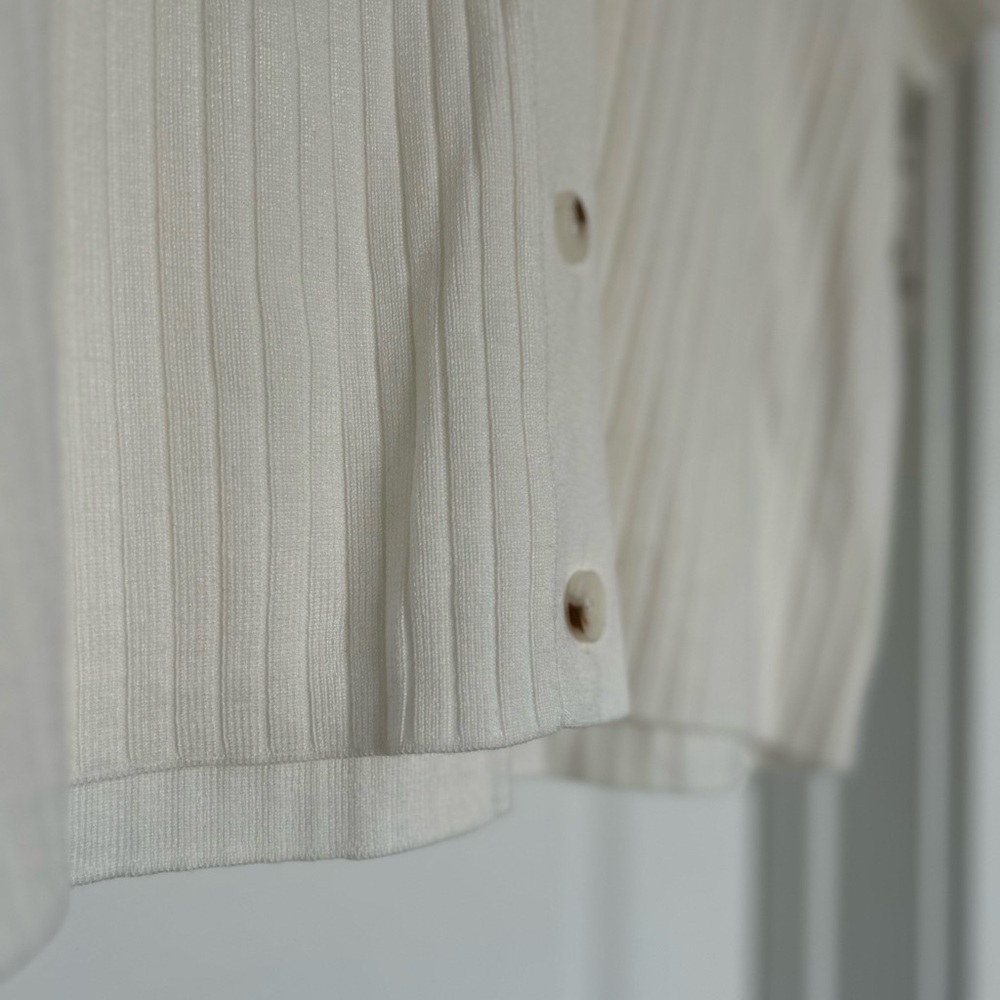 White Ribbed Button-Up Shirt - Picture 3 of 5